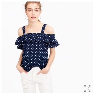 BNWT J CREW COLD SHOULDER POLKA DOT TOP